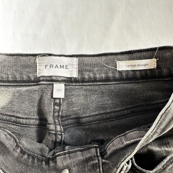 Frame Women's Jeans Dark Wash Gray Le High Straight Sz 30W Frayed Distressed - Picture 10 of 11